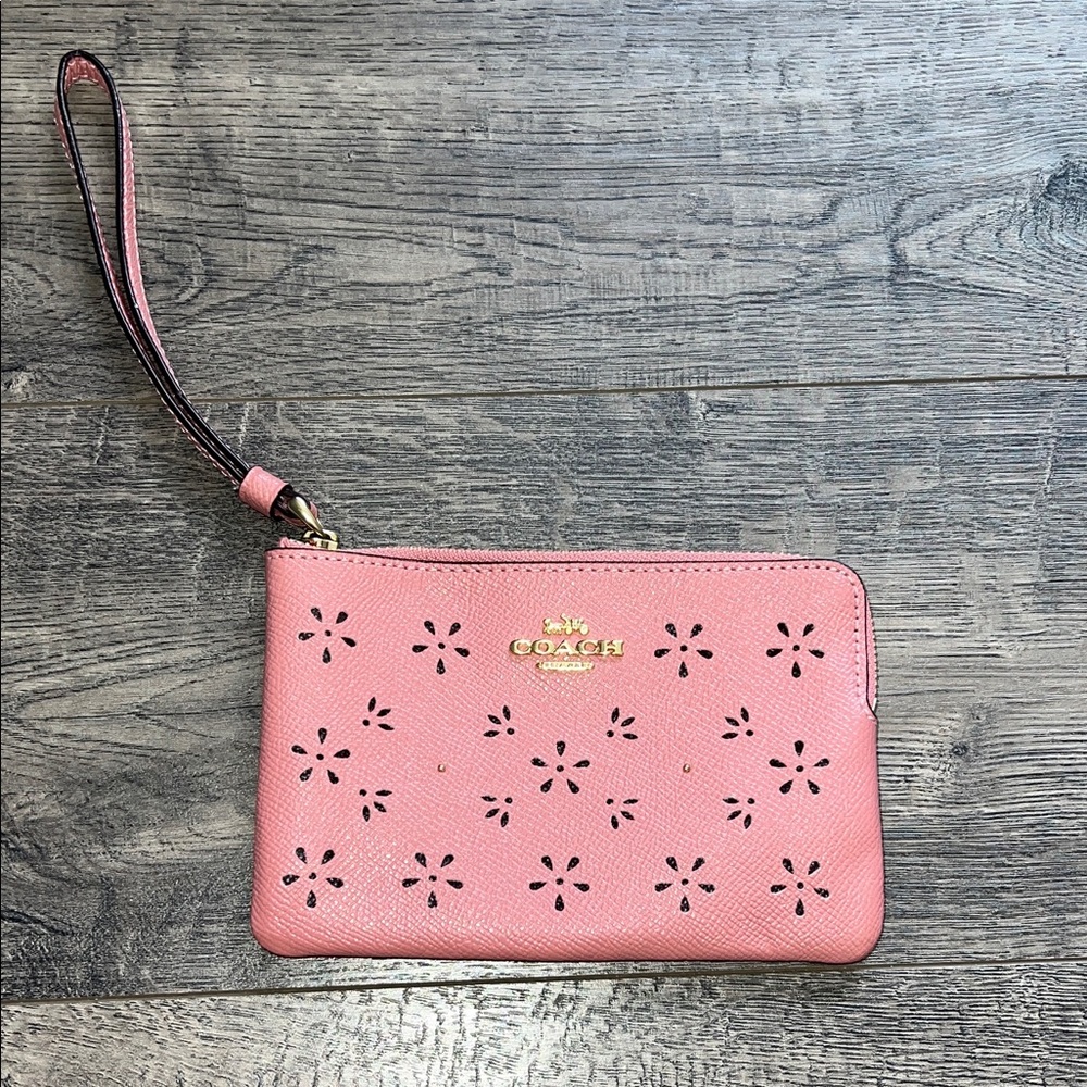 Coach Floral Cutout Pink Wristlet